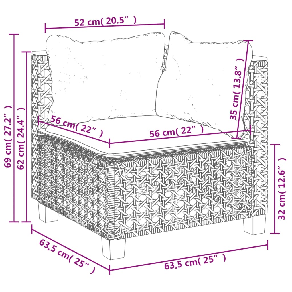 7-dijelni set vrtnih sofa sivi od poliratana Siva 55 x 55 x 36 cm