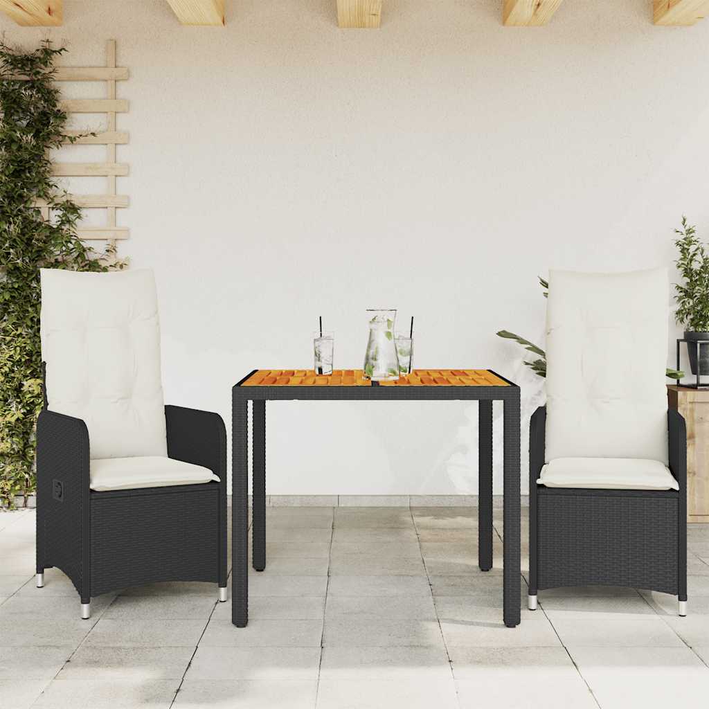 3-dijelni vrtni bistro set od poliratana s jastucima crni