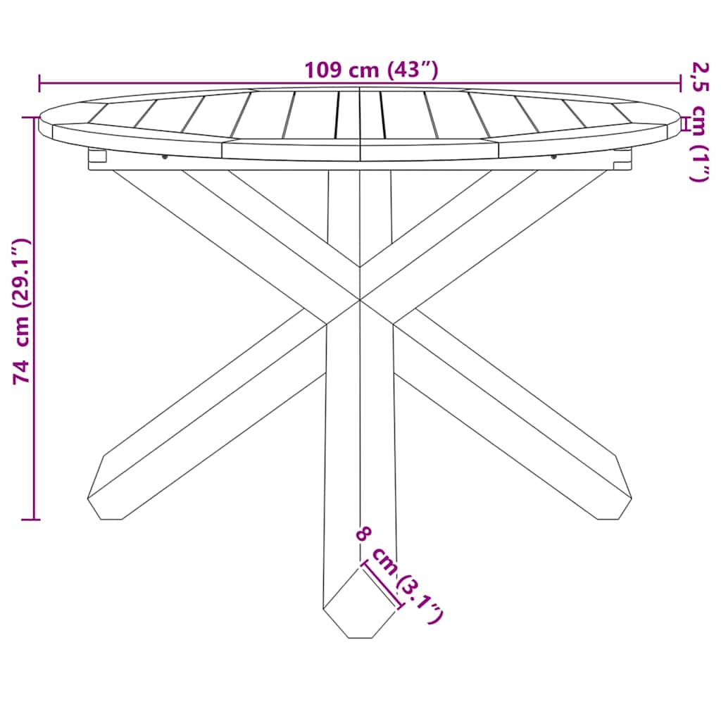Vrtni stol Ø109x74 cm Masivno tikovino
