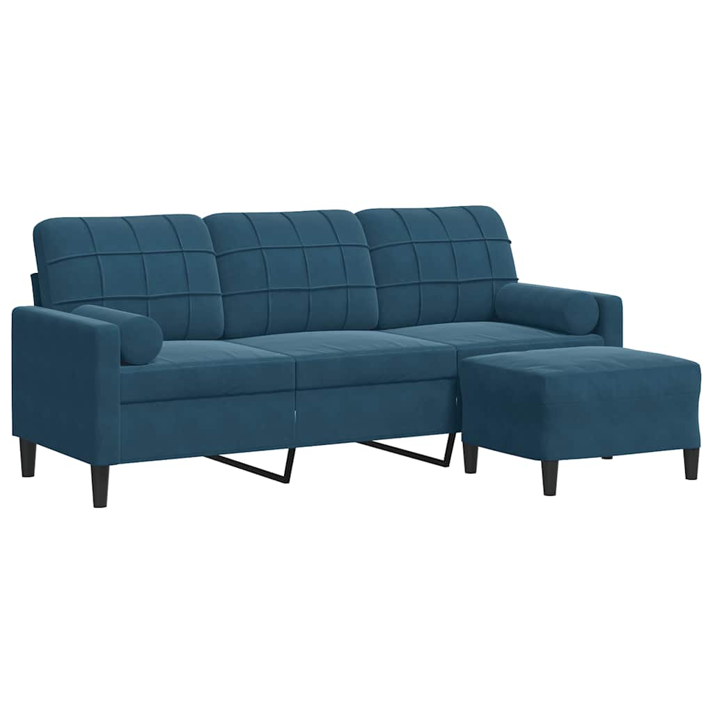 Trosjed s tabureom plavi 180 cm baršunasti