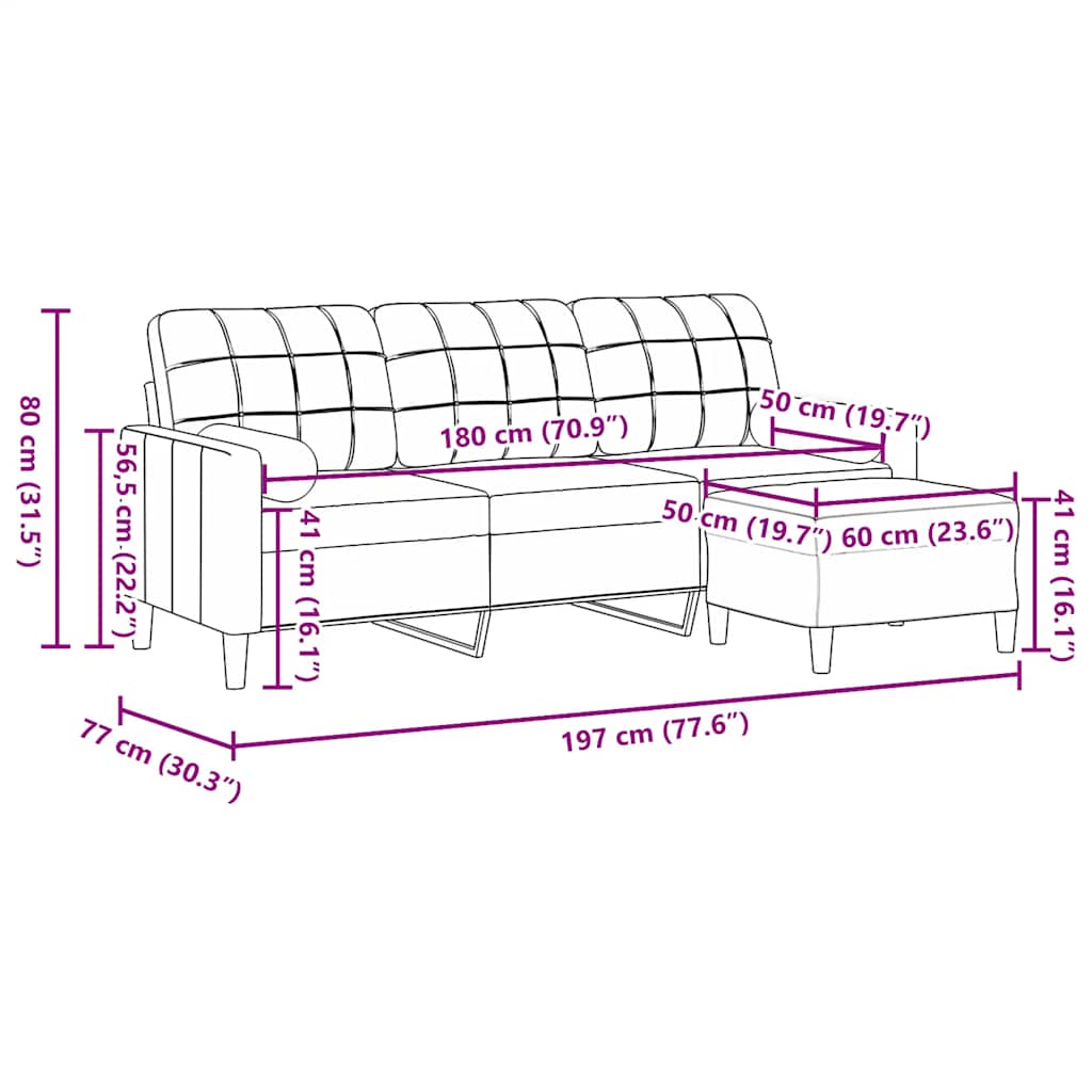 Trosjed s tabureom plavi 180 cm baršunasti