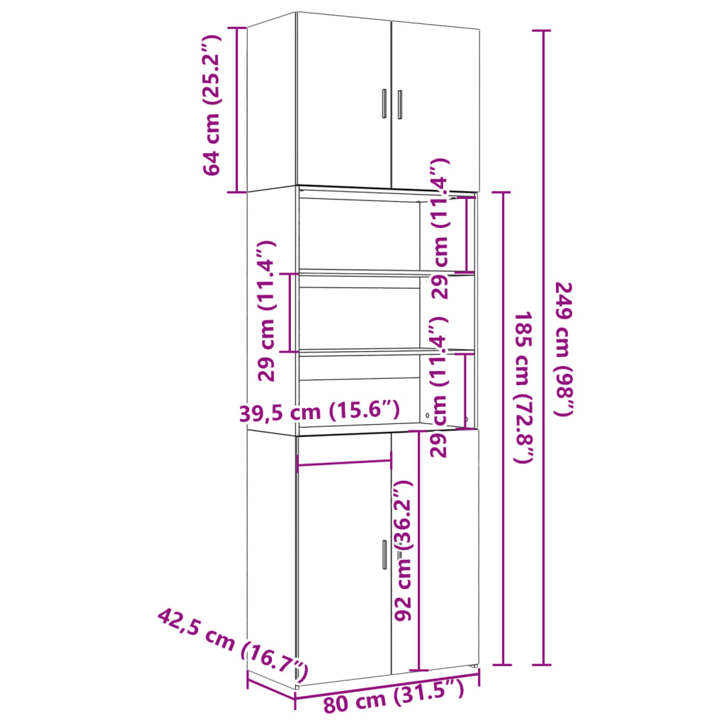 Visoka komoda boje betona 80x42,5x249 cm od konstruiranog drva