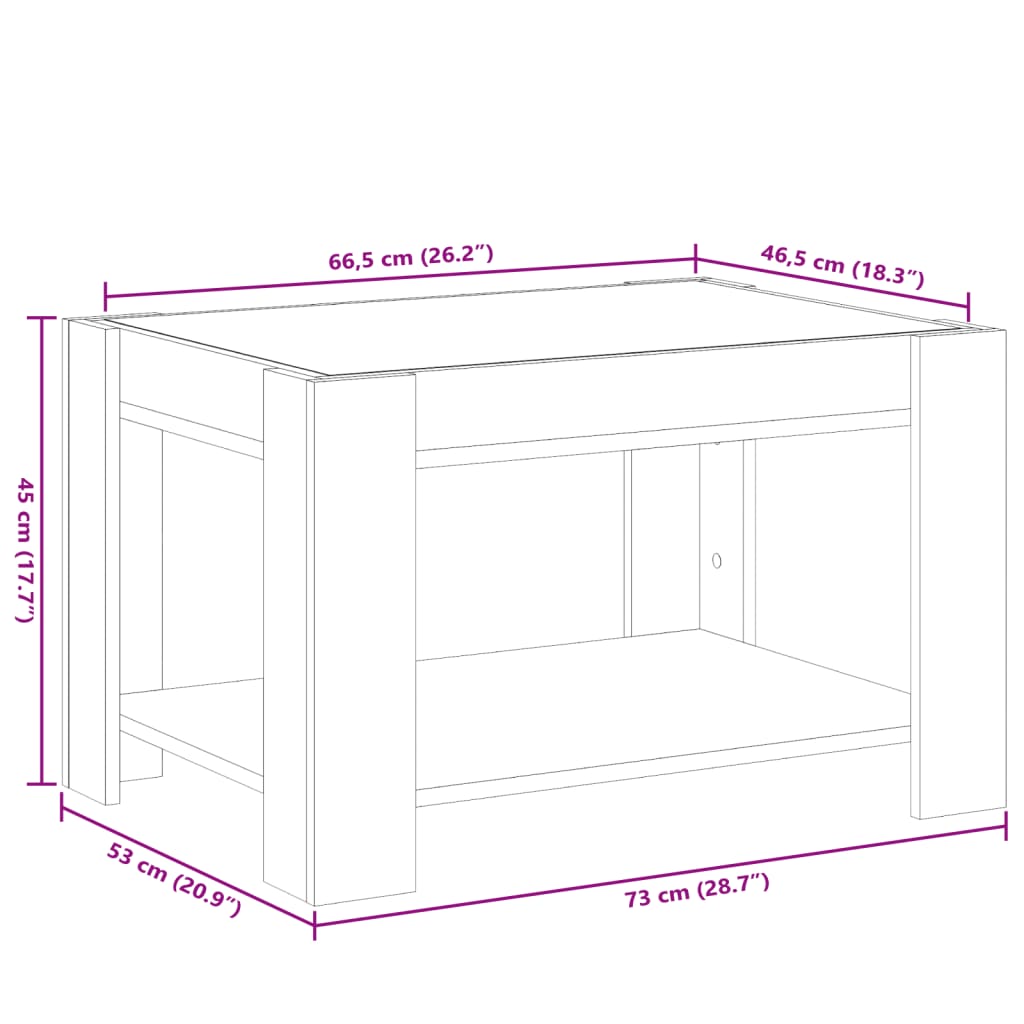Stolić za kavu LED smeđa boja hrasta 73x53x45 cm drveni