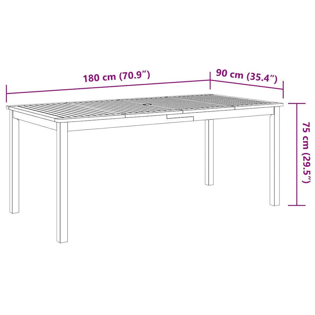 9-dijelni vrtni blagovaonski set 180x90x75 cm od masivnog bagremovog drva