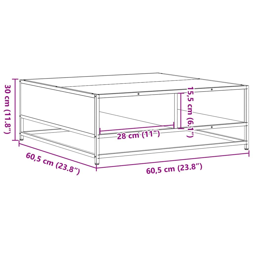 Stolić za kavu boja hrasta 60,5x60,5x30 cm od drva i metala