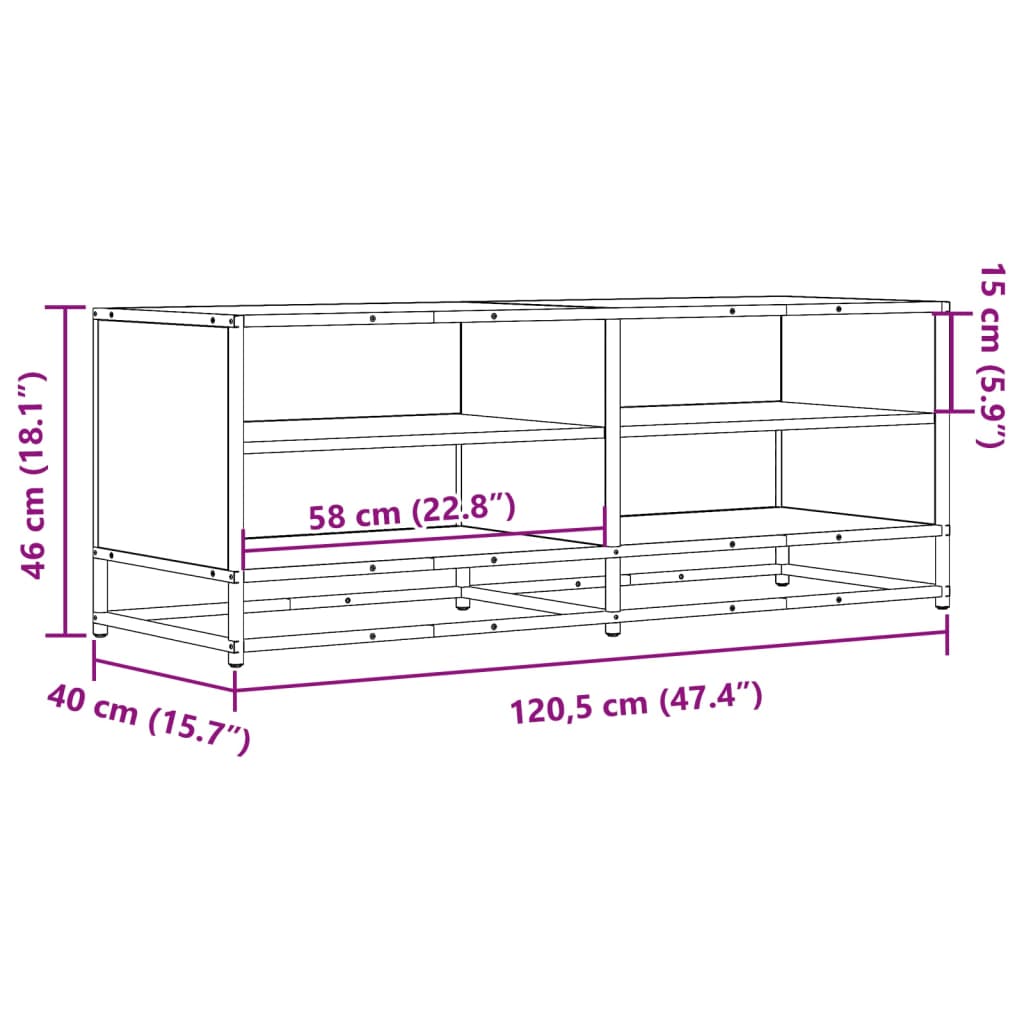 TV ormarić boja hrasta 120,5x40x46 cm konstruirano drvo i metal