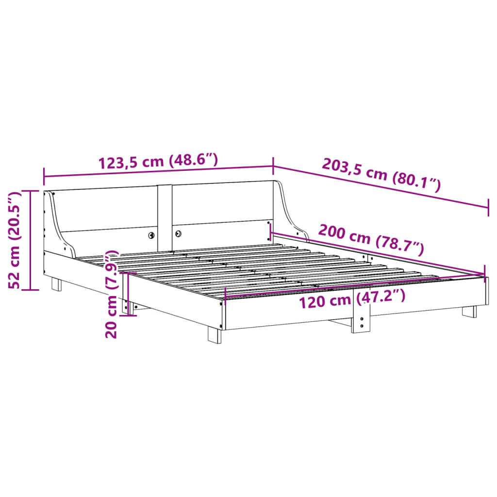 Okvir kreveta bez madraca bijeli 120 x 200 cm masivna borovina