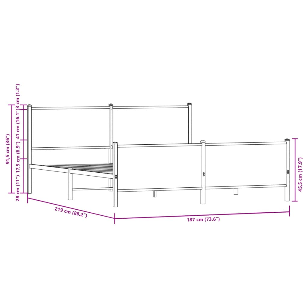 Metalni okvir kreveta bez madraca boja hrasta 183x213 cm