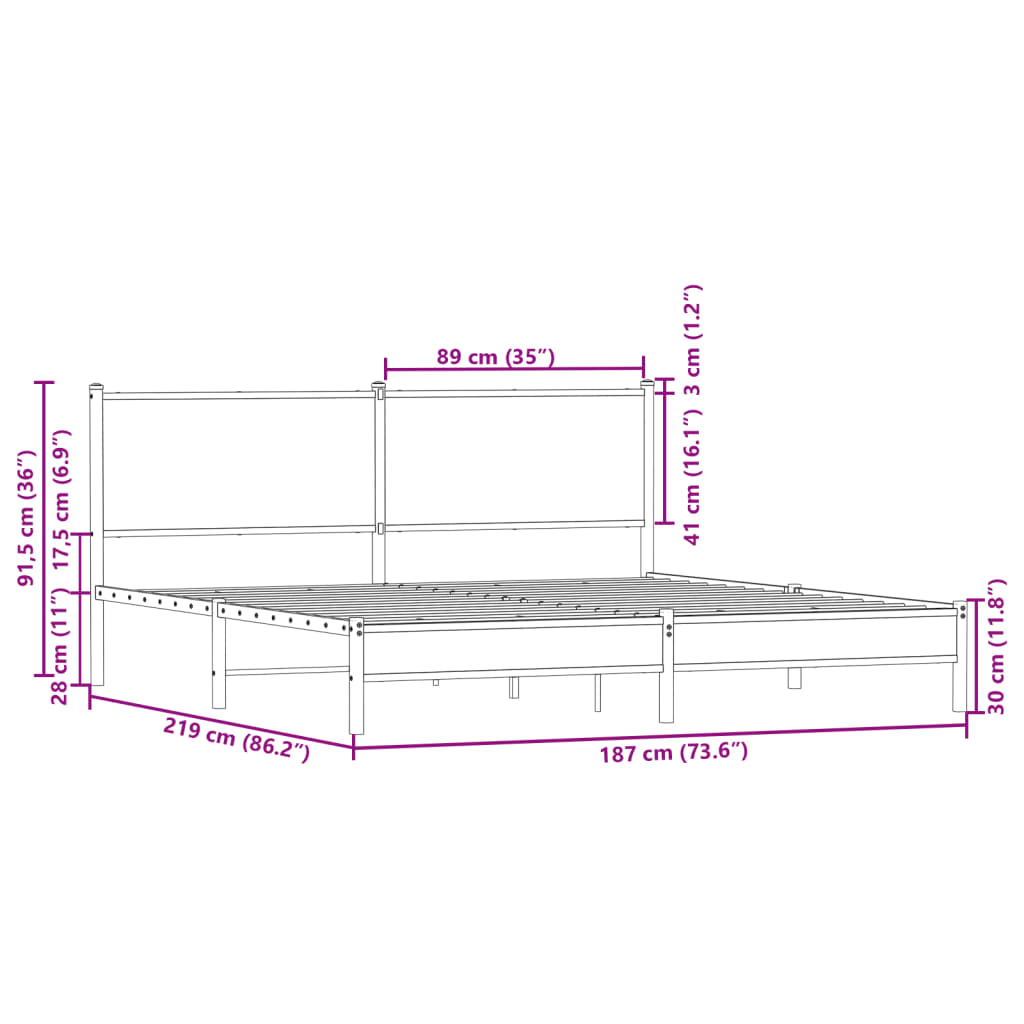Metalni okvir kreveta bez madraca boja hrasta 183x213 cm