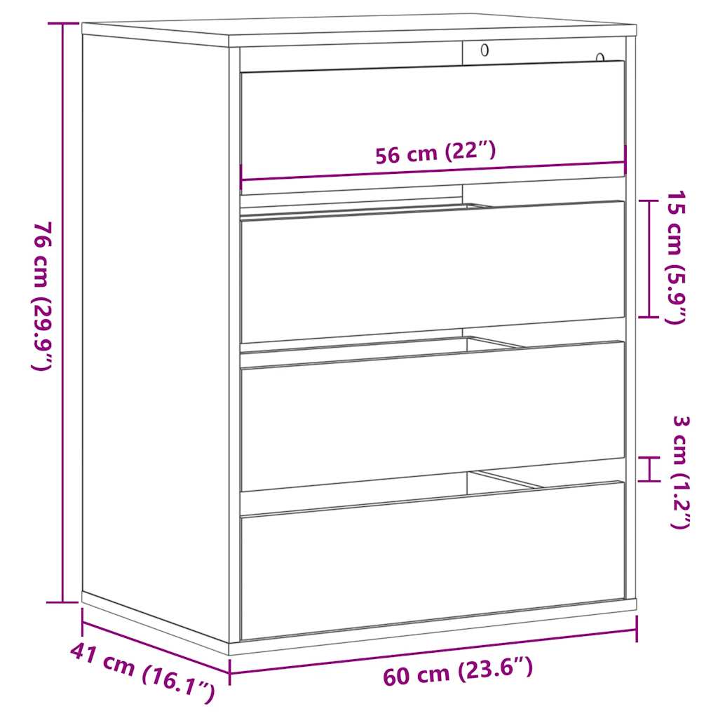 Kutna komoda s ladicama crna 60x41x76 cm od konstruiranog drva