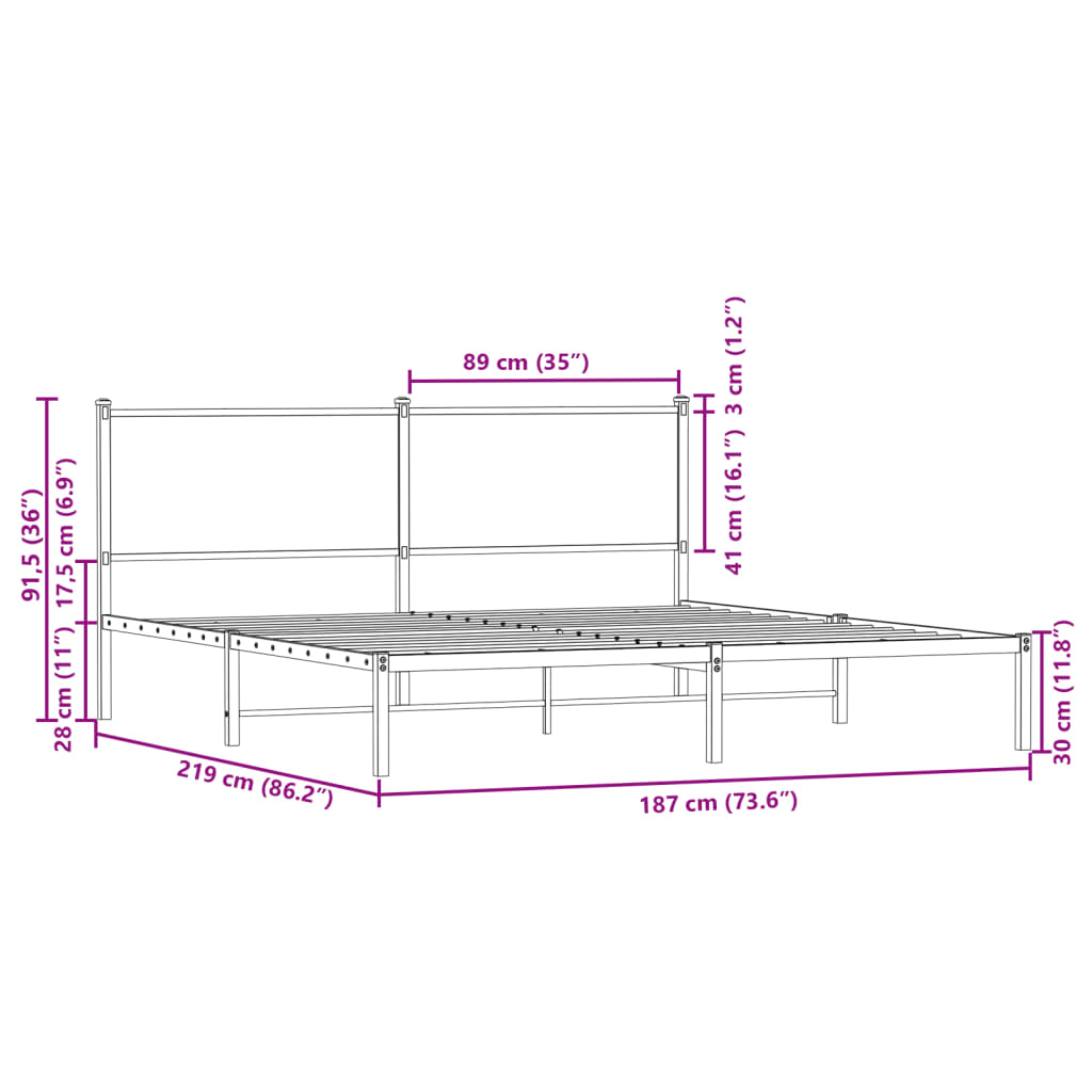 Metalni okvir kreveta bez madraca boja hrasta 183x213 cm