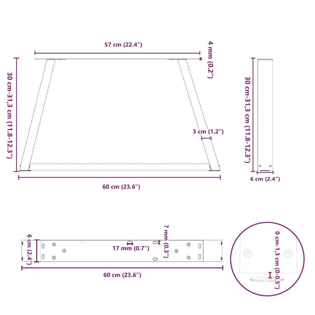Noge za klub stolić V-oblika 2 kom antracit 60 x (30-31,3) cm čelik