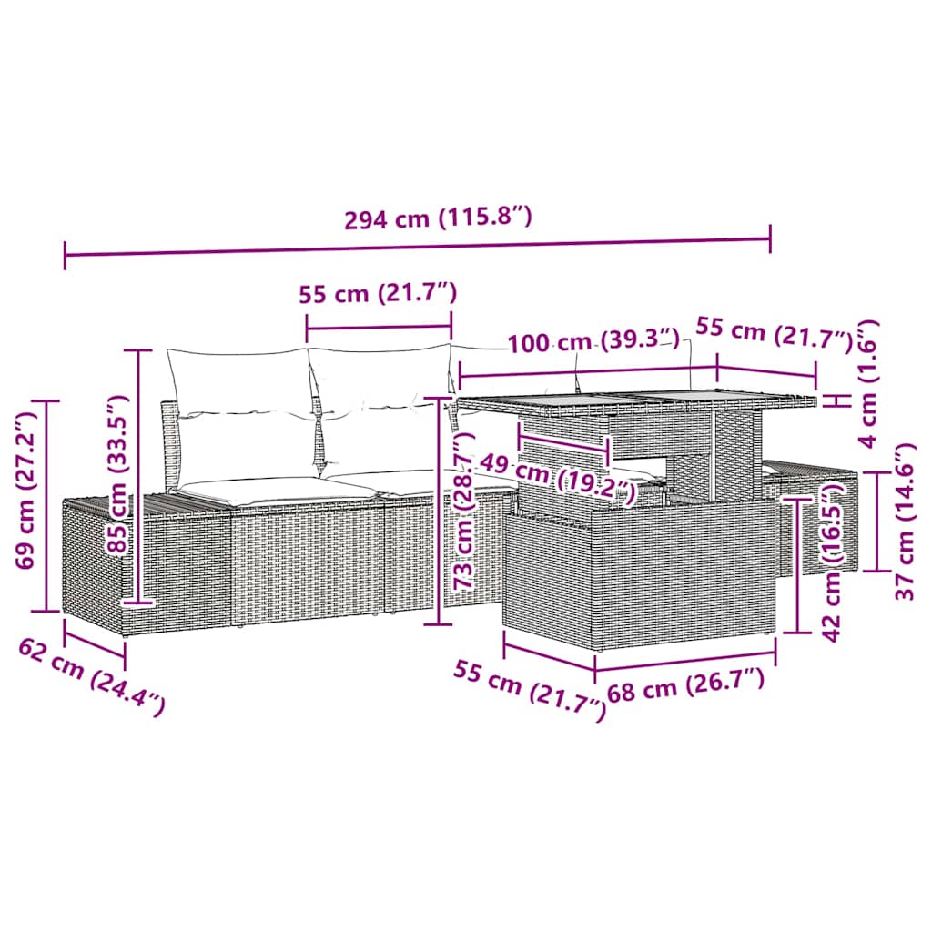 Vrtni set za objed s jastukom 5 pcs Crna i smeđa