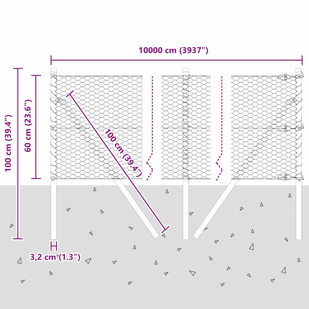 Temeljna zavarena žičana ograda 100 x 0,6 m (Š x V)