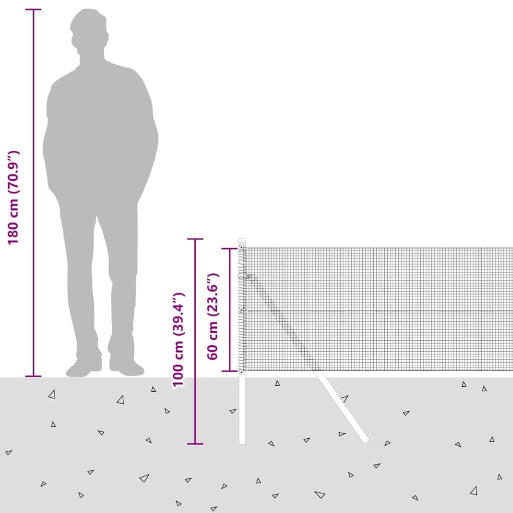 Temeljna zavarena žičana ograda 25 x 0,6 m Srebrna Mreža