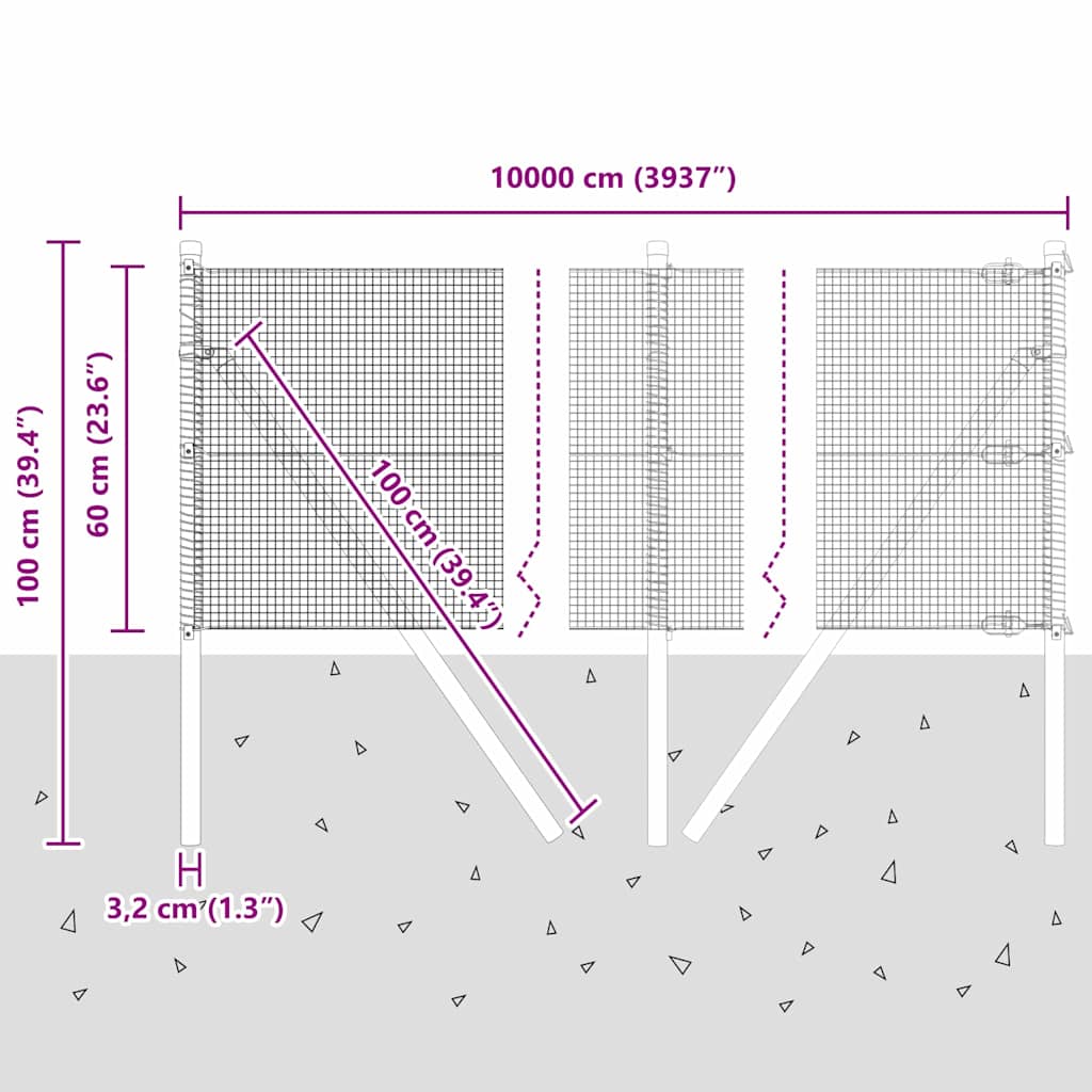 Temeljna zavarena žičana ograda 100 x 0,6 m Srebrna Mreža