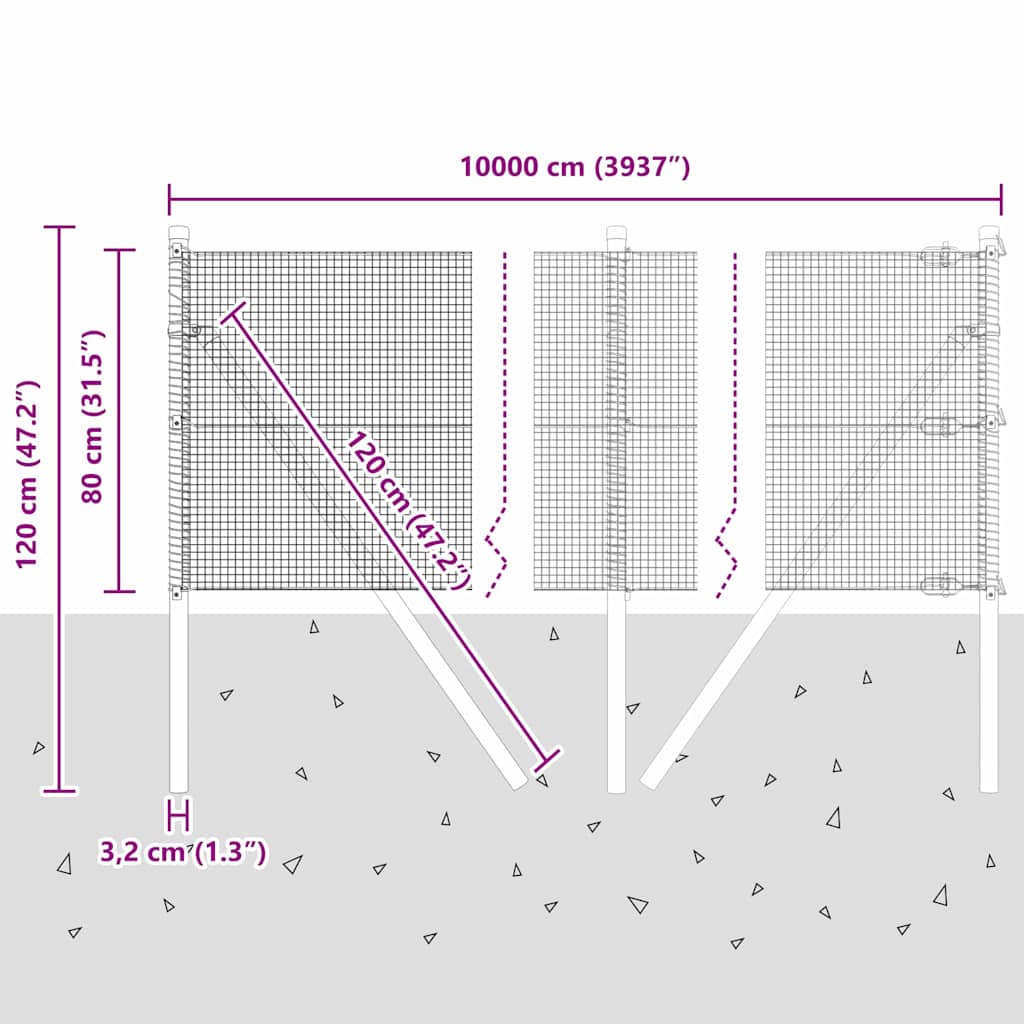 Temeljna zavarena žičana ograda 100 x 0,8 m (Š x V)