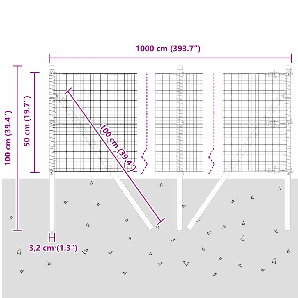 Temeljna zavarena žičana ograda 10 x 0,5 m Siva Mreža