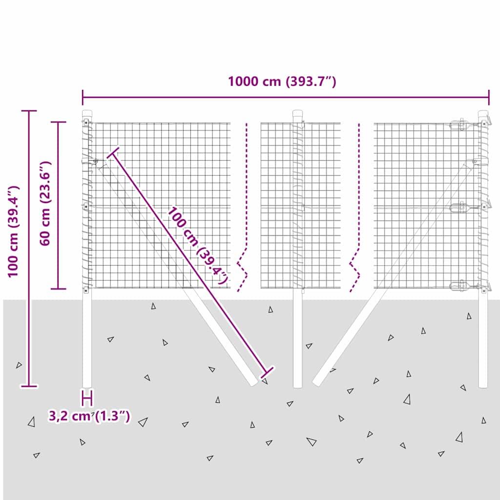 Temeljna zavarena žičana ograda 10 x 0,6 m Siva Mreža