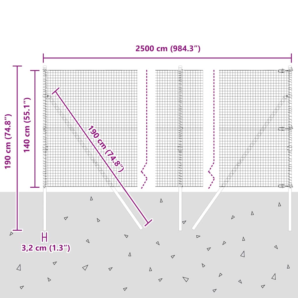 Temeljna zavarena žičana ograda 25 x 1,4 m Siva Mreža