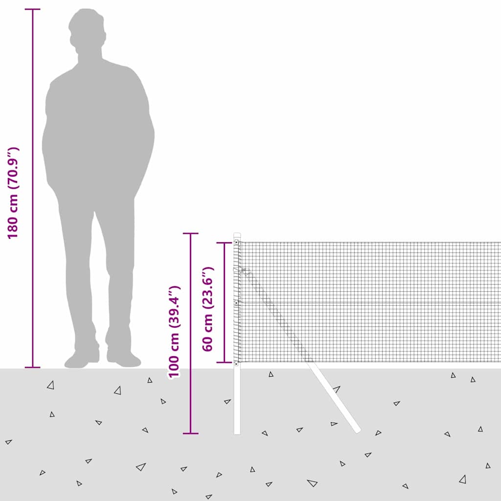 Temeljna zavarena žičana ograda 50 x 0,6 m Siva Mreža