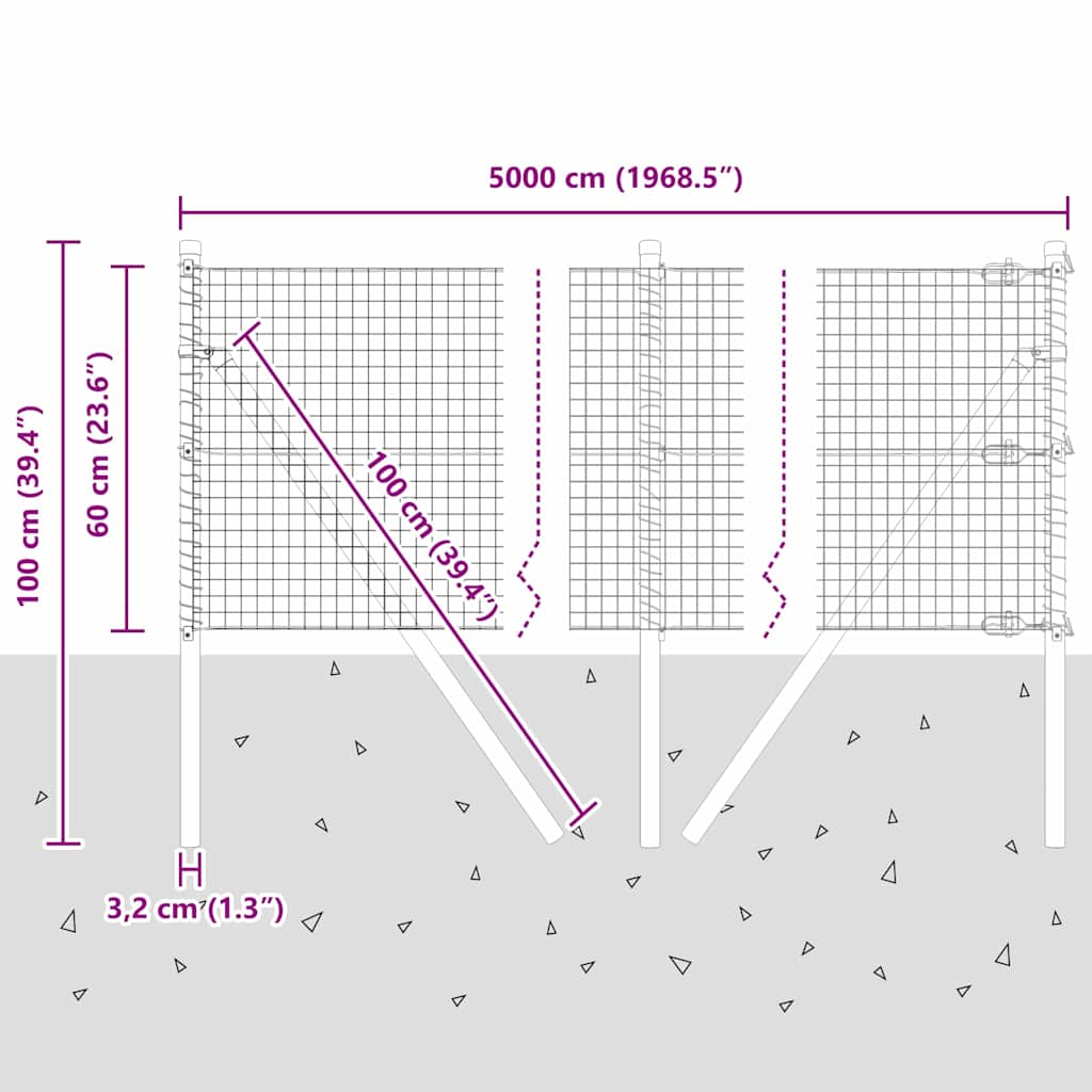 Temeljna zavarena žičana ograda 50 x 0,6 m Siva Mreža