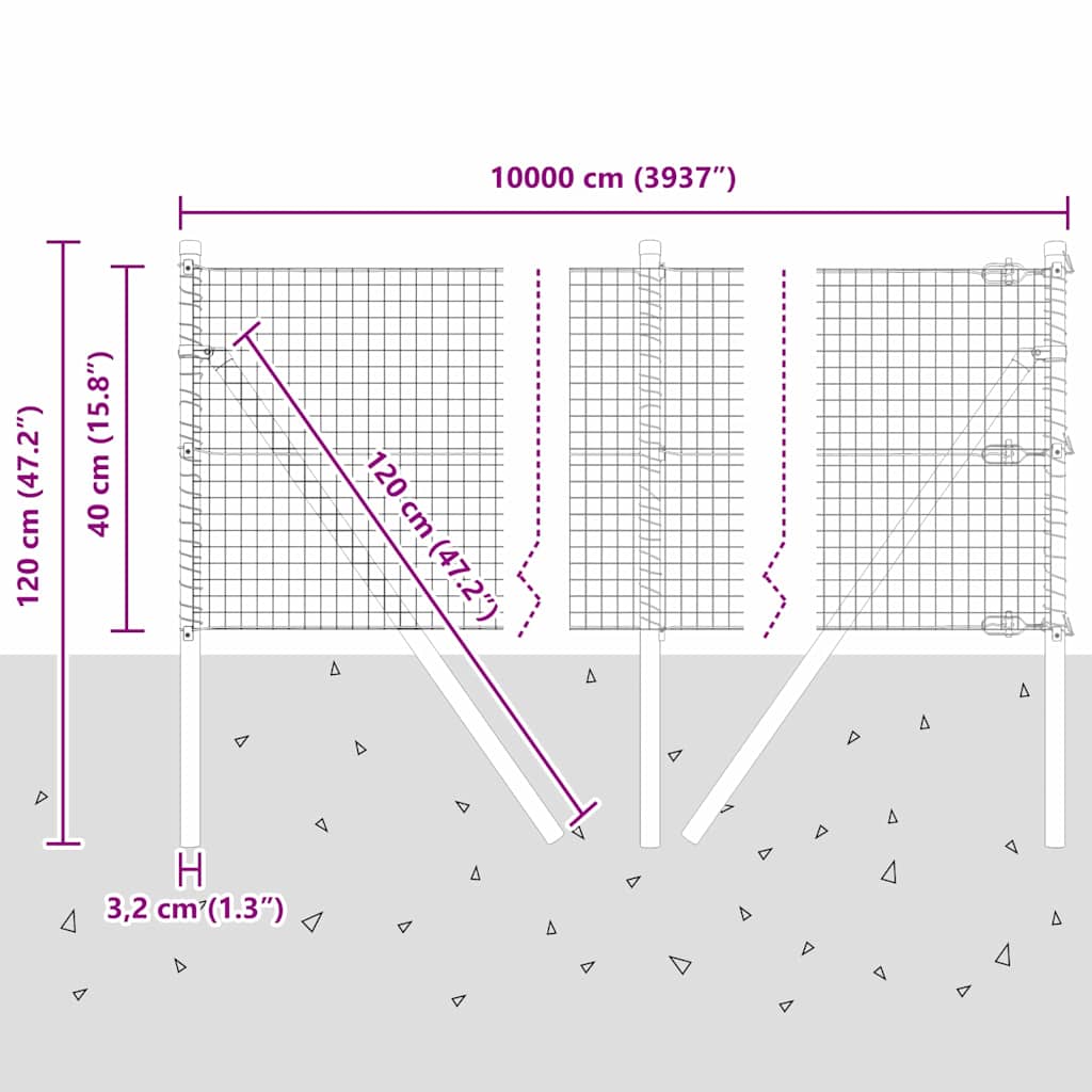 Temeljna zavarena žičana ograda 100 x 0,4 m Siva Mreža