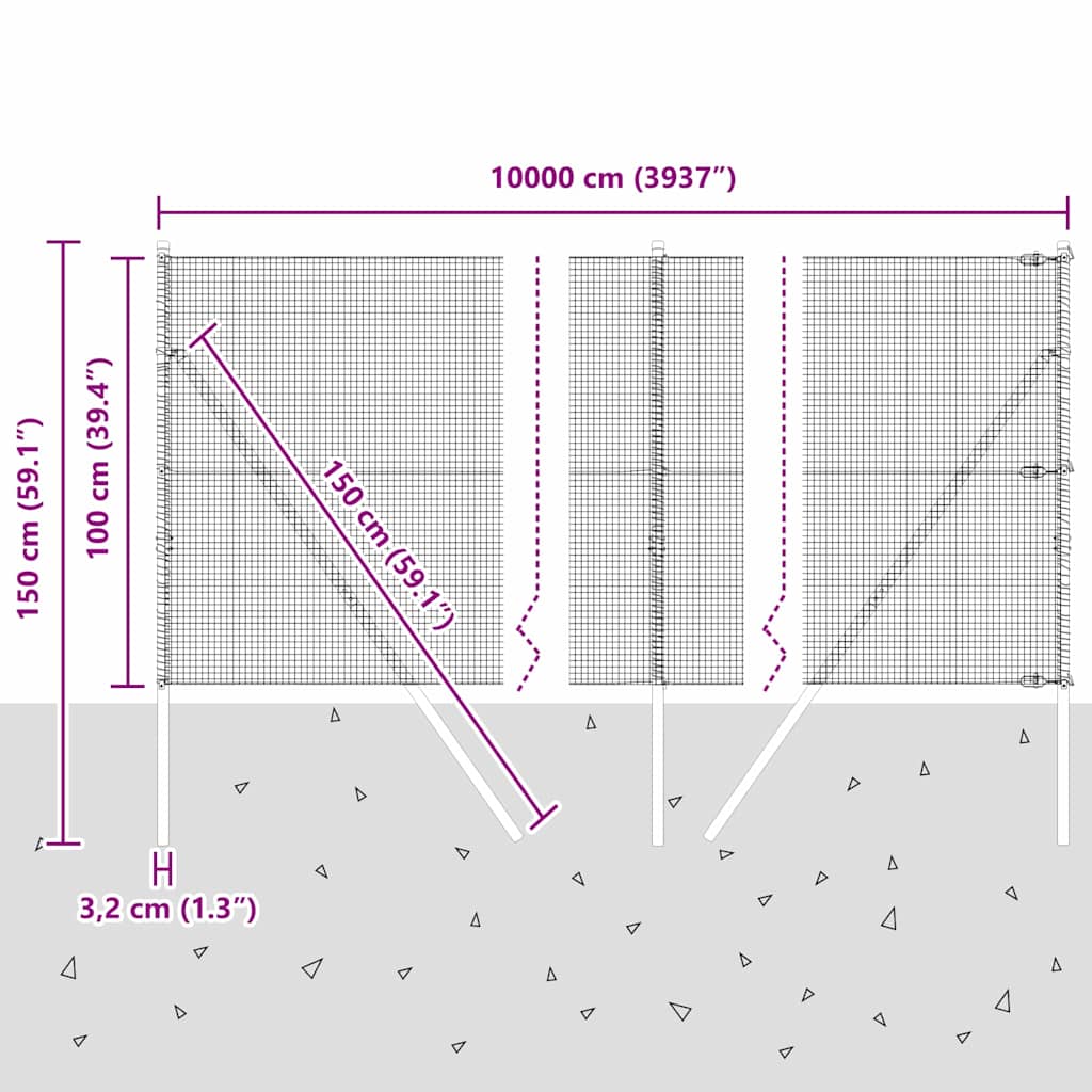 Temeljna zavarena žičana ograda 100 x 1 m Čelik premazan PVC-om
