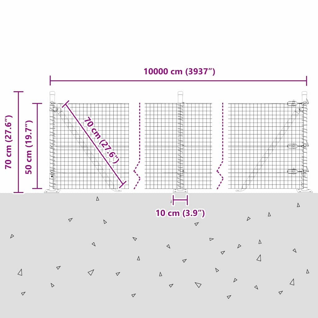 Zavareno žičano ogradno mreža s betonskom podlogom 100 x 0,5 m