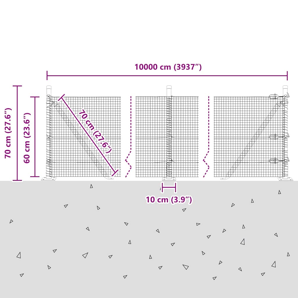 Zavareno žičano ogradno mreža s betonskom podlogom 100 x 0,6 m