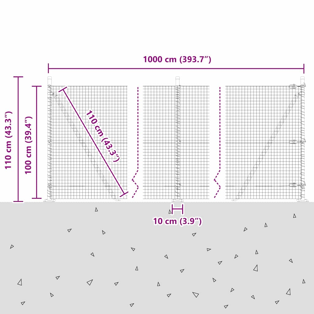 Zavareno žičano ogradno mreža s betonskom podlogom 10 x 1 m