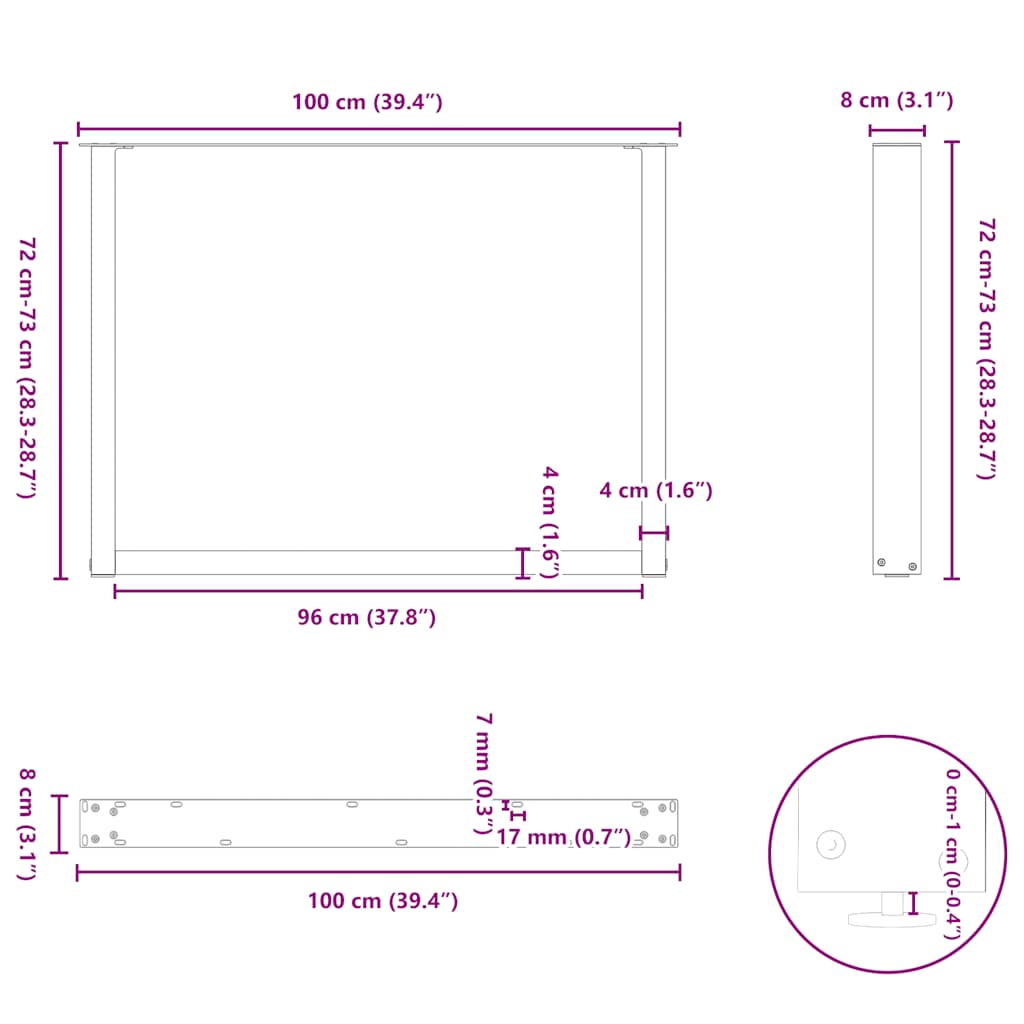 Noge za blagovaonski stol U-oblik 2 kom Prirodni čelik 100 x (72-73) cm Čelik