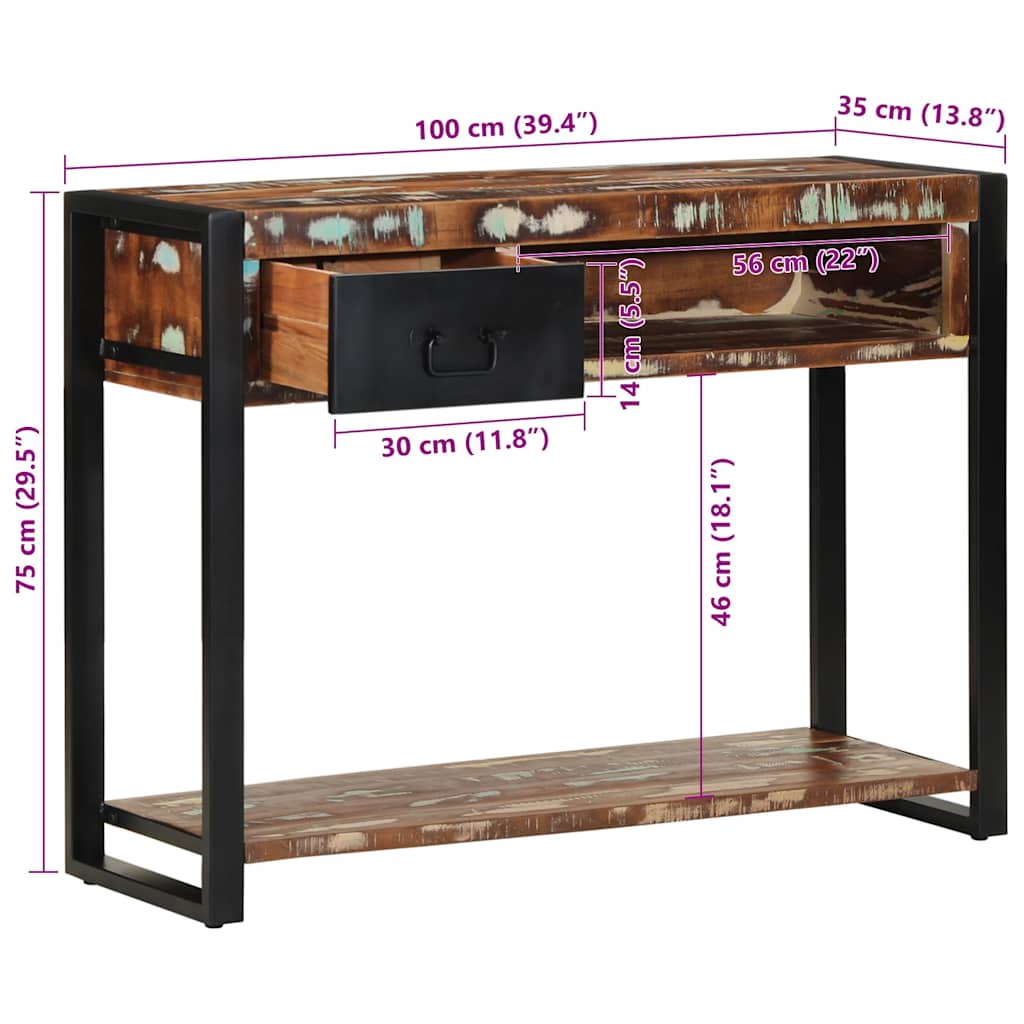 Konzolni stol Višebojni 100x35x75 cm puno drvo obrađeno