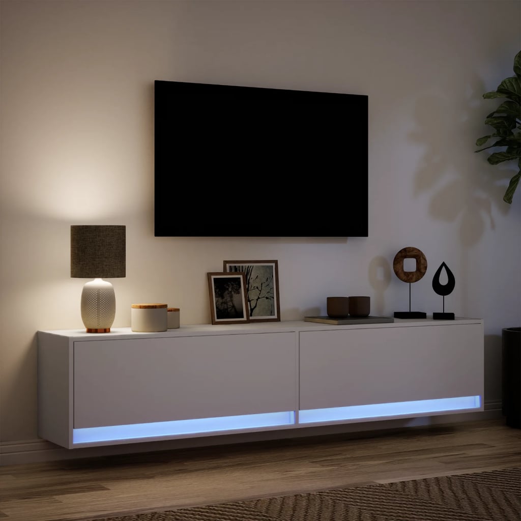 Zidni TV ormarić s LED svjetlima bijeli 180x31x38 cm