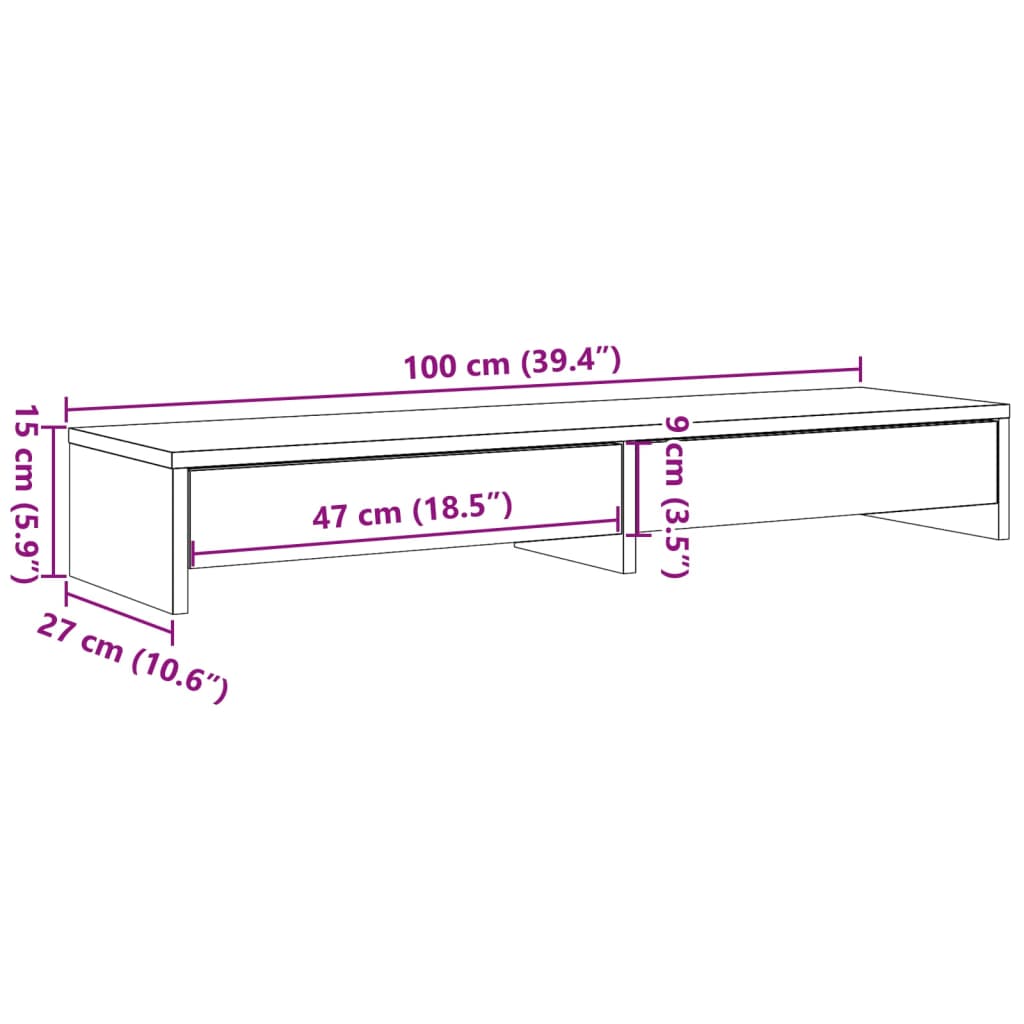 Stalak za monitor s ladicama crni 100 x 27 x 15 cm drveni