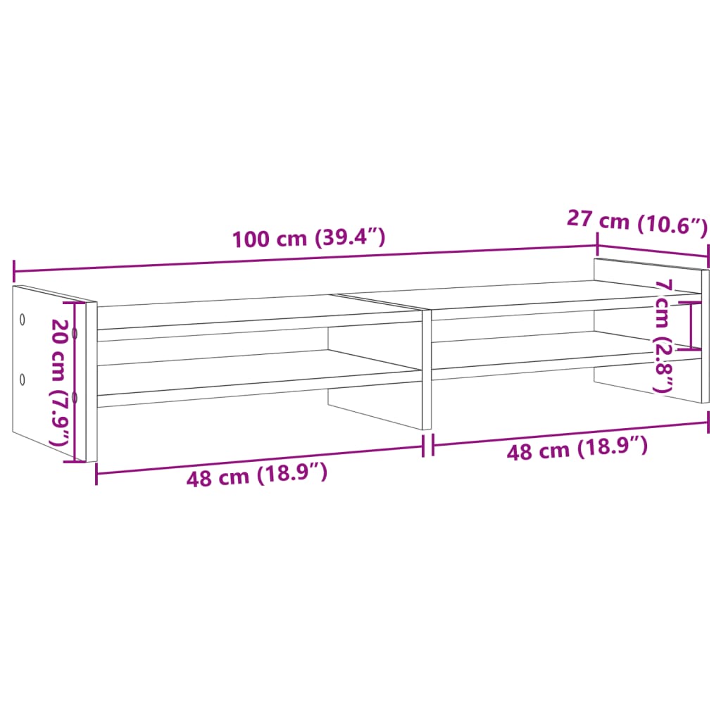 Stalak za monitor boja hrasta 100x27x20 cm konstruirano drvo