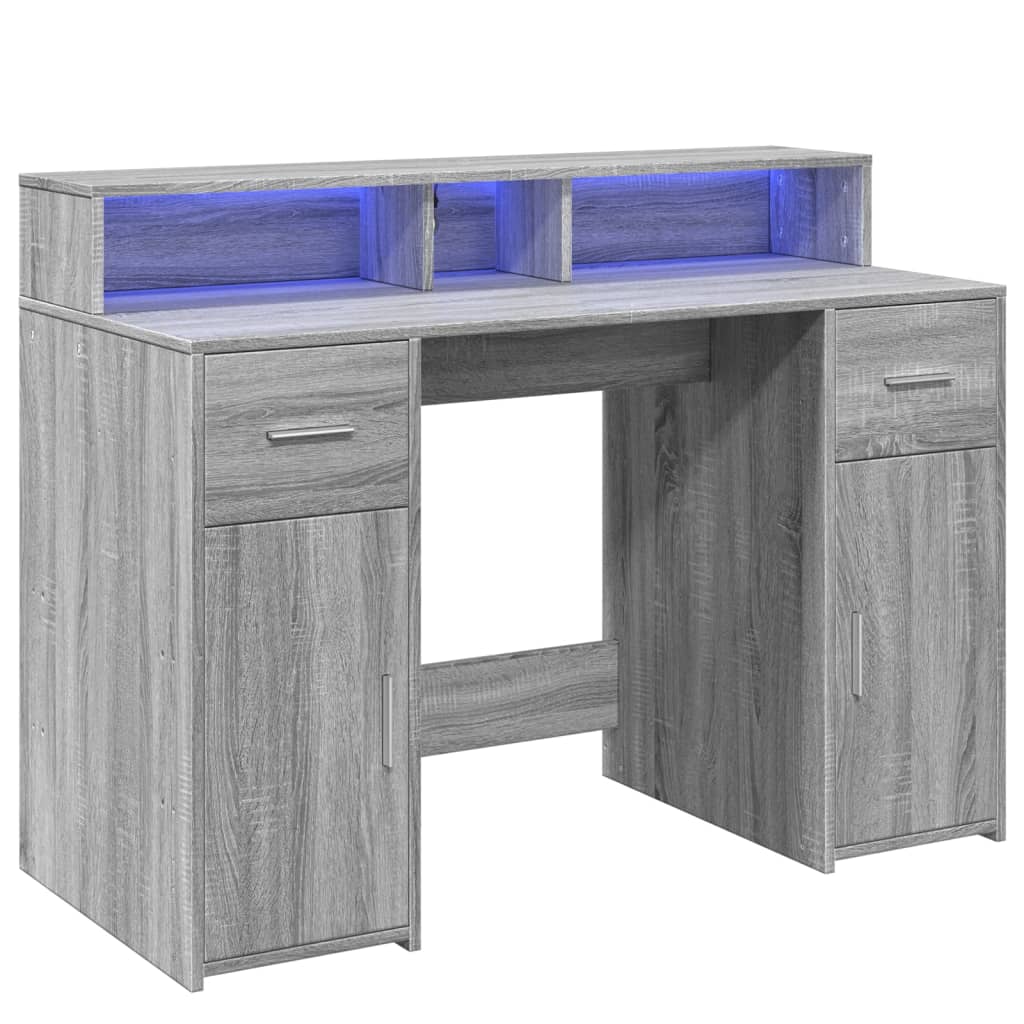 Radni stol s LED svjetlima siva boja hrasta 120x55x91 cm drveni