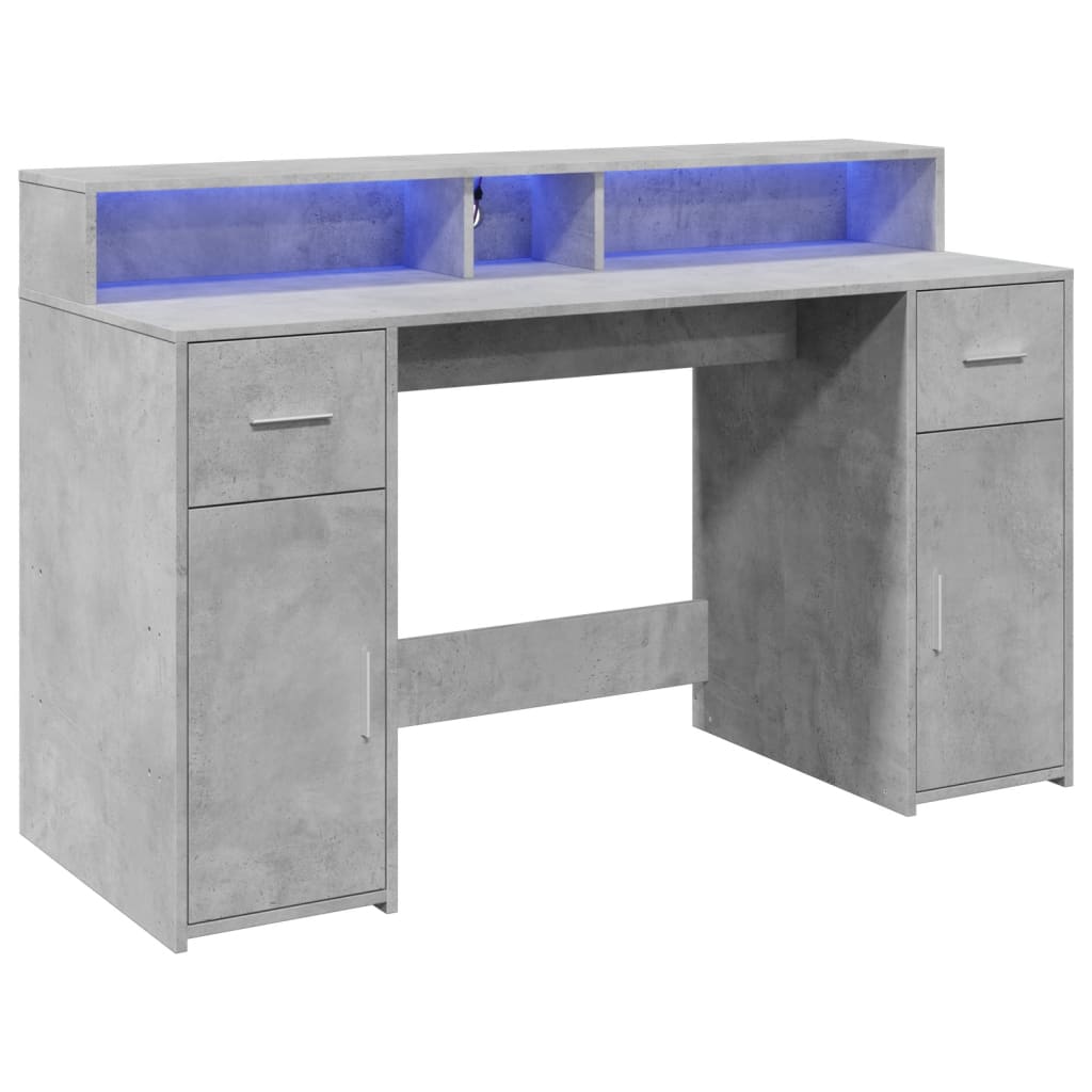 Radni stol s LED svjetlima sivi 140x55x91 cm konstruirano drvo