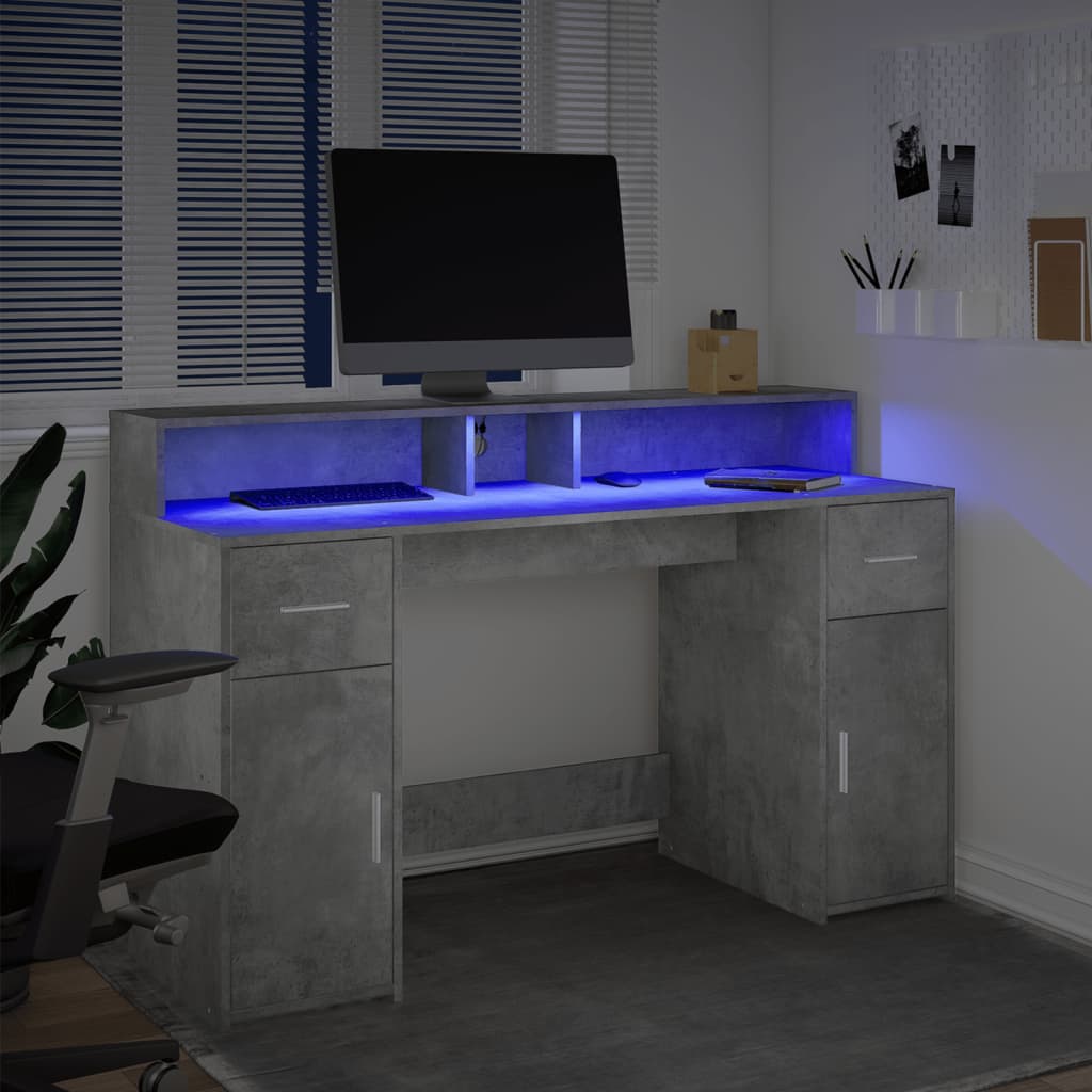 Radni stol s LED svjetlima sivi 140x55x91 cm konstruirano drvo