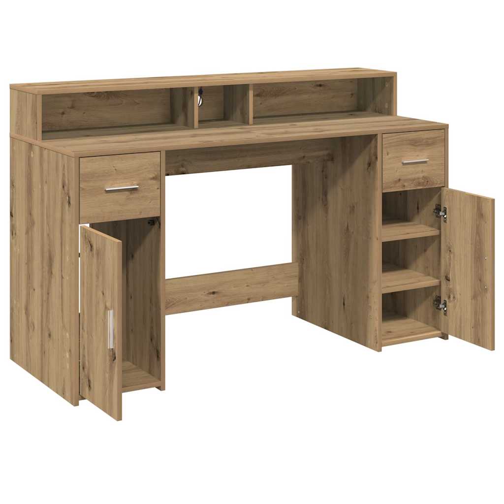 Radni stol s LED svjetlima boja hrasta 140x55x91 cm drveni