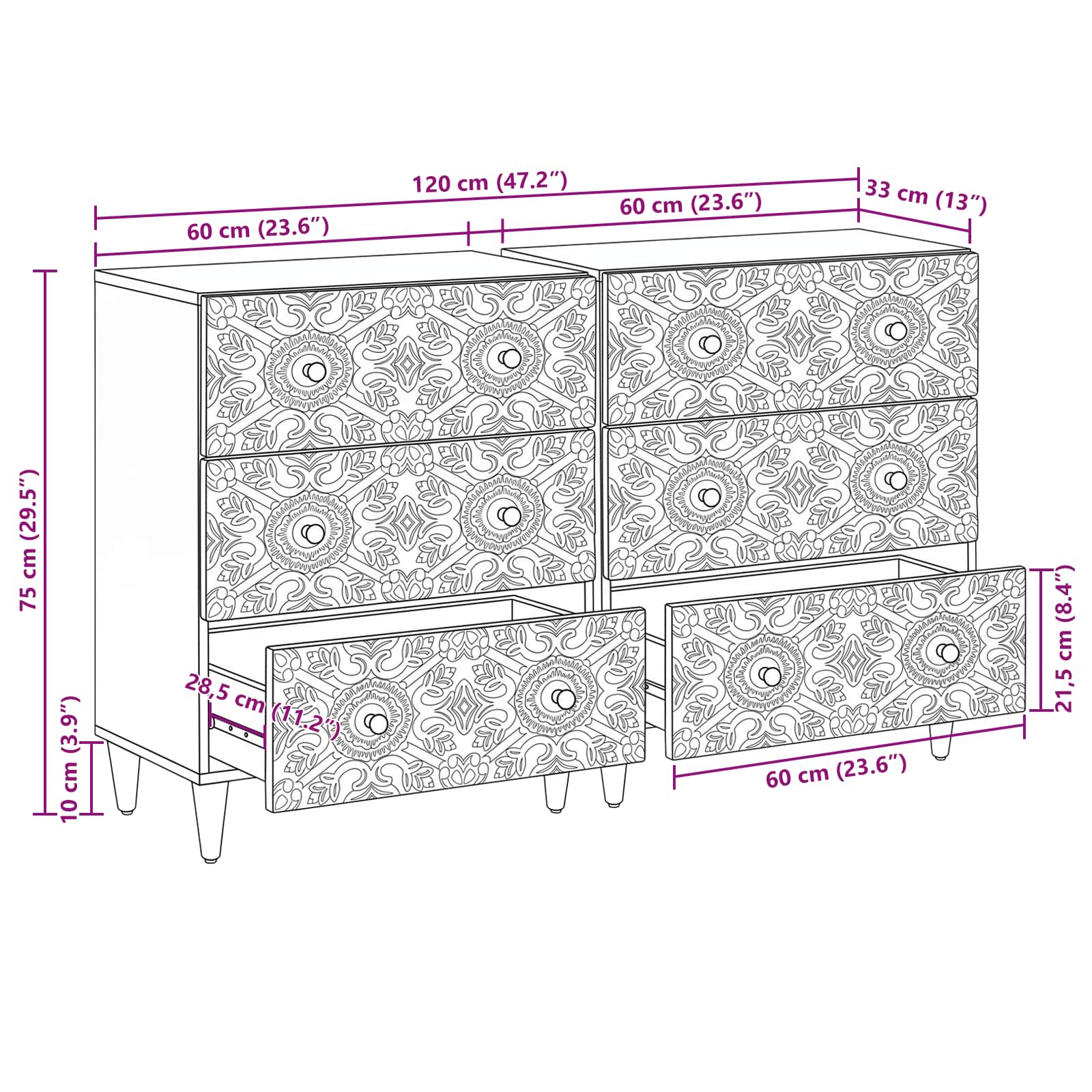 Kreveta 2 pcs Bijelo 60 x 33,5 x 75 cm Čvrsto drvo manga