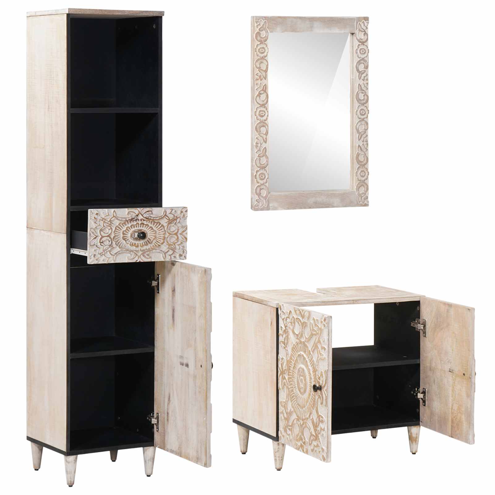 Set namještaja za kupaonicu 3 pcs Bijelo Čvrsto drvo manga