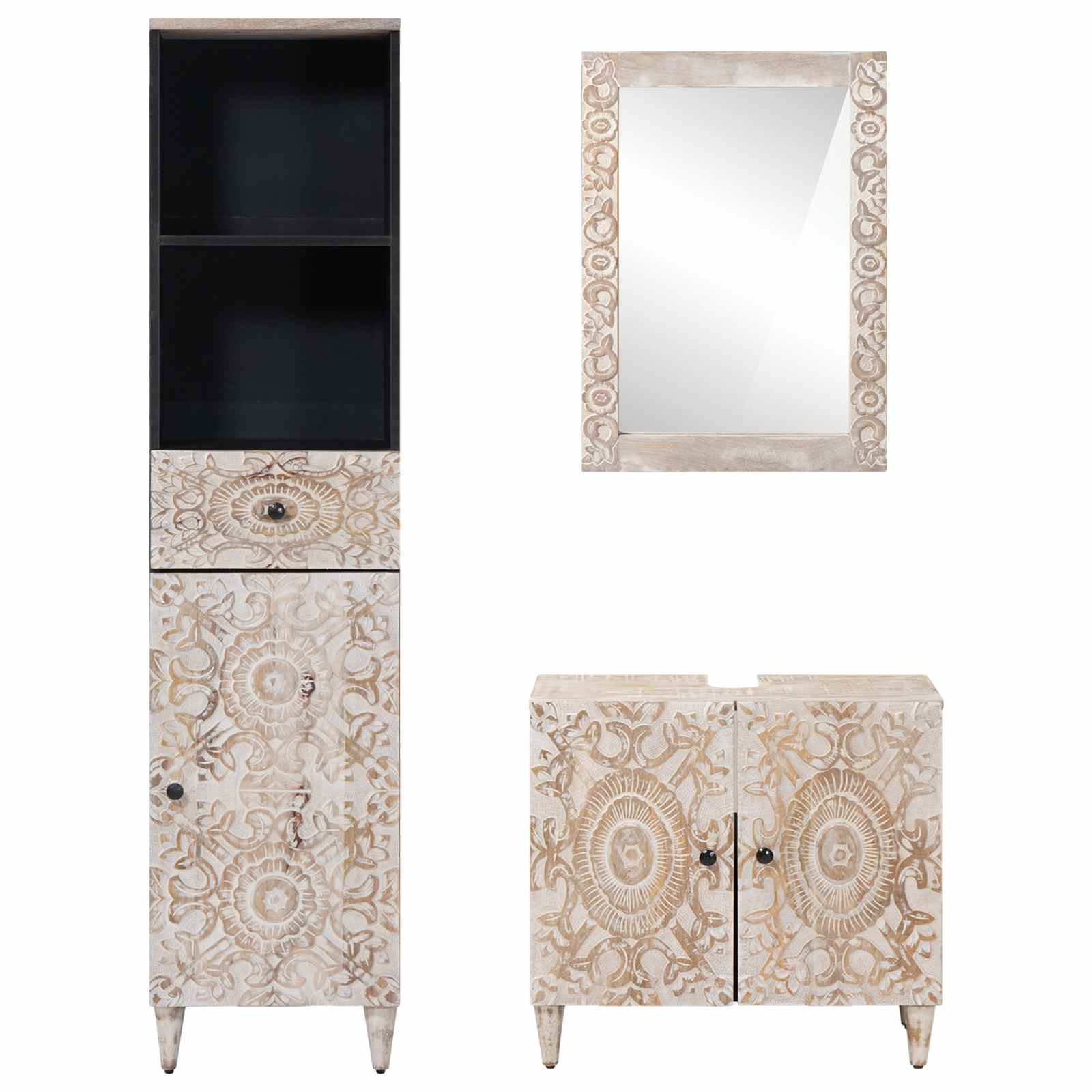 Set namještaja za kupaonicu 3 pcs Bijelo Čvrsto drvo manga