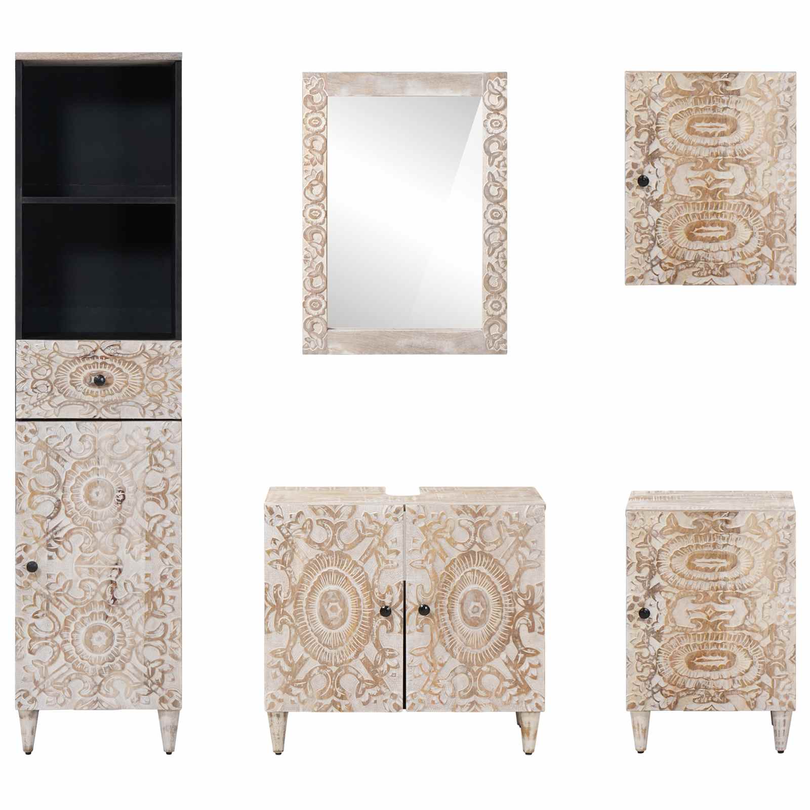Set namještaja za kupaonicu 5 pcs Bijelo Čvrsto drvo manga