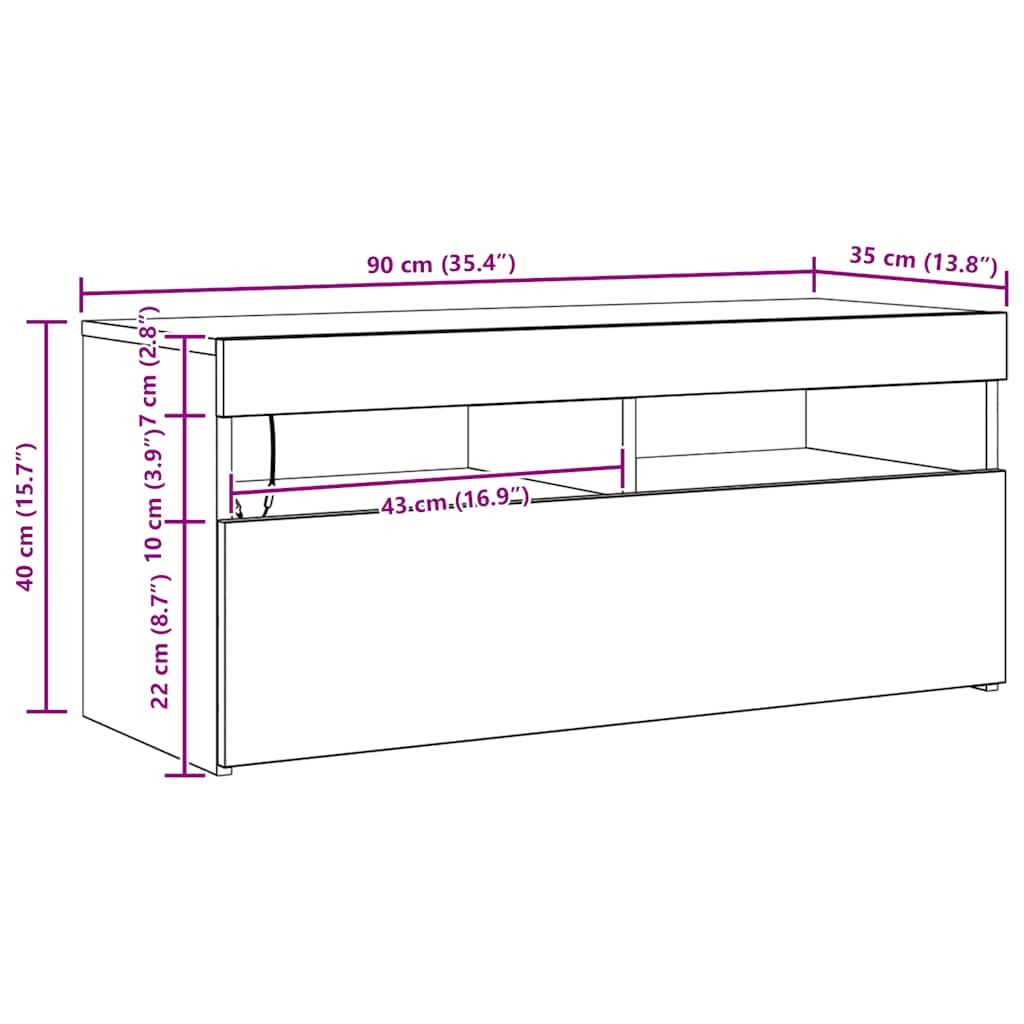 TV ormarić LED boja staro drvo 90x35x40 cm konstruirano drvo