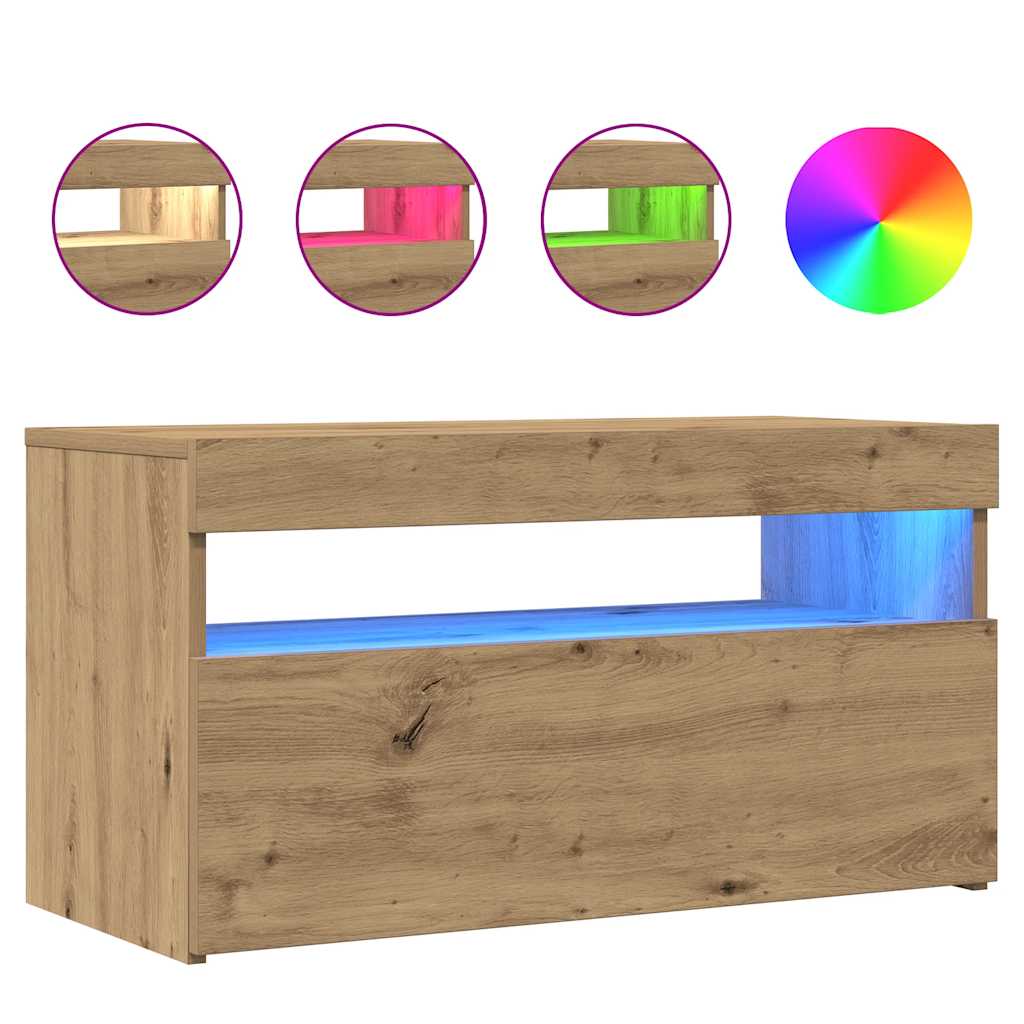 TV ormarić s LED svjetlima Artisan hrast 75x35x40 cm