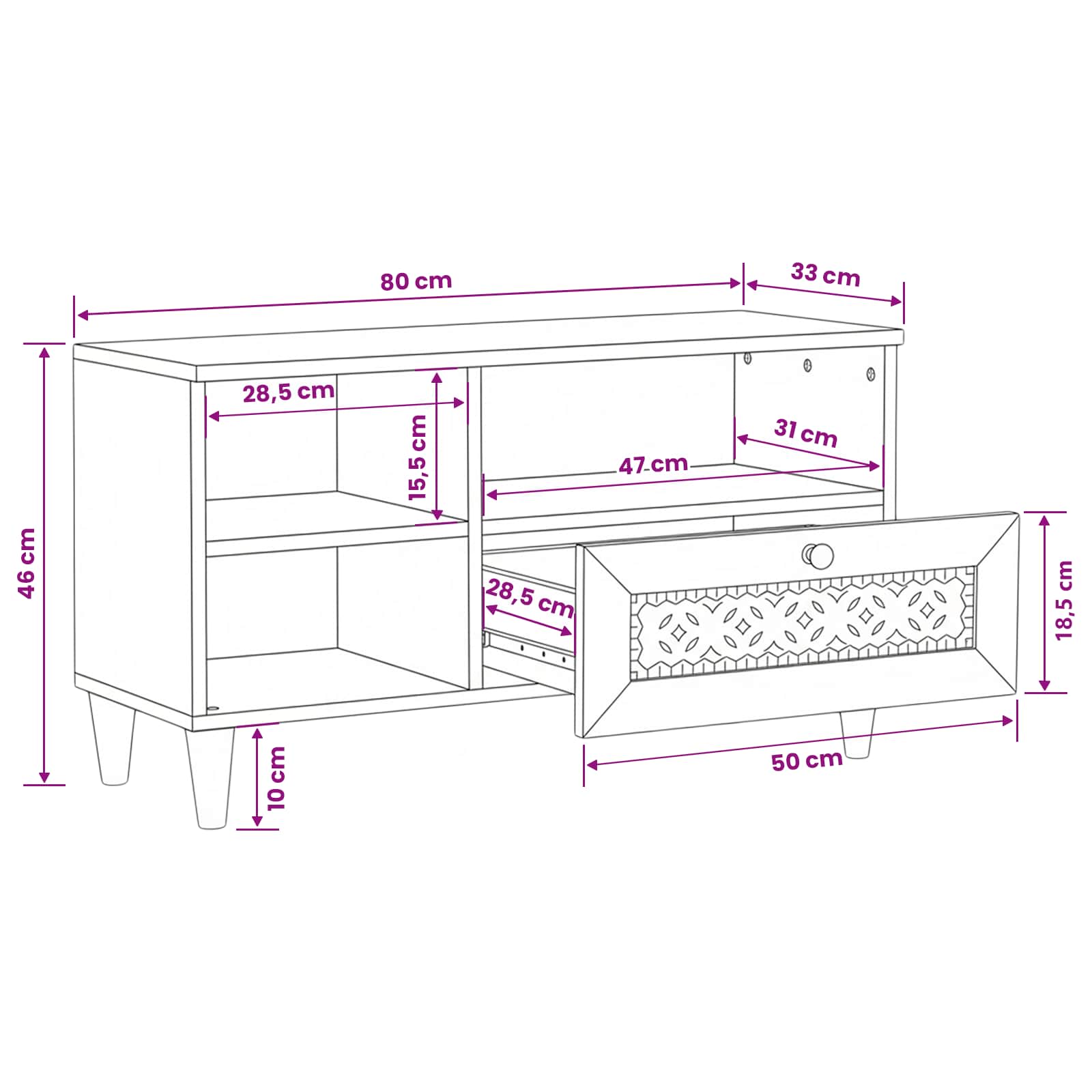 TV ormar s ladicama s policom 80 x 33 x 46 cm Čvrsto drvo manga