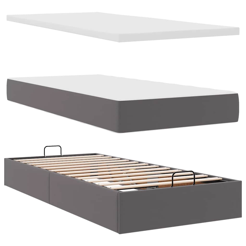 Otomanski krevet s madracem sivi 90x200 cm umjetna koža