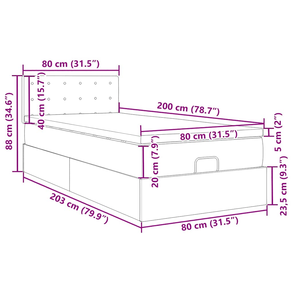 Ottoman krevet s madracem plavi 80x200 cm tkanina
