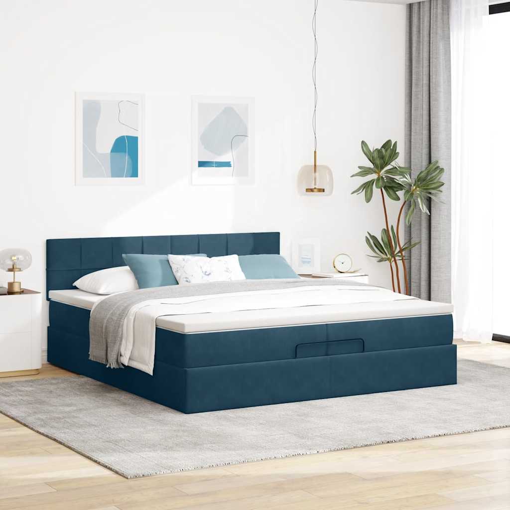 Ottoman krevet s madracem tamnoplavi 200x200 cm baršun